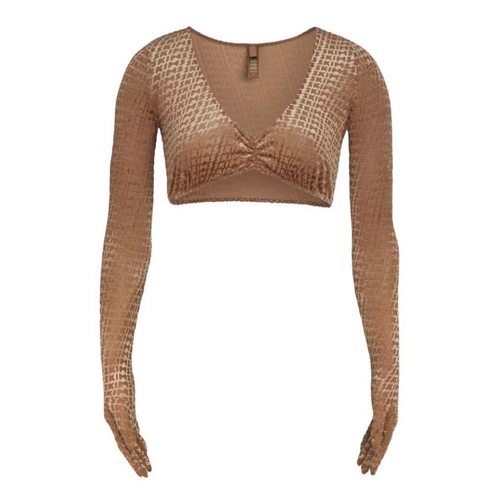 Skims Velvet Logo Glove Crop Top - Chai - 4x / Plus Size Stretch Party Clubwear